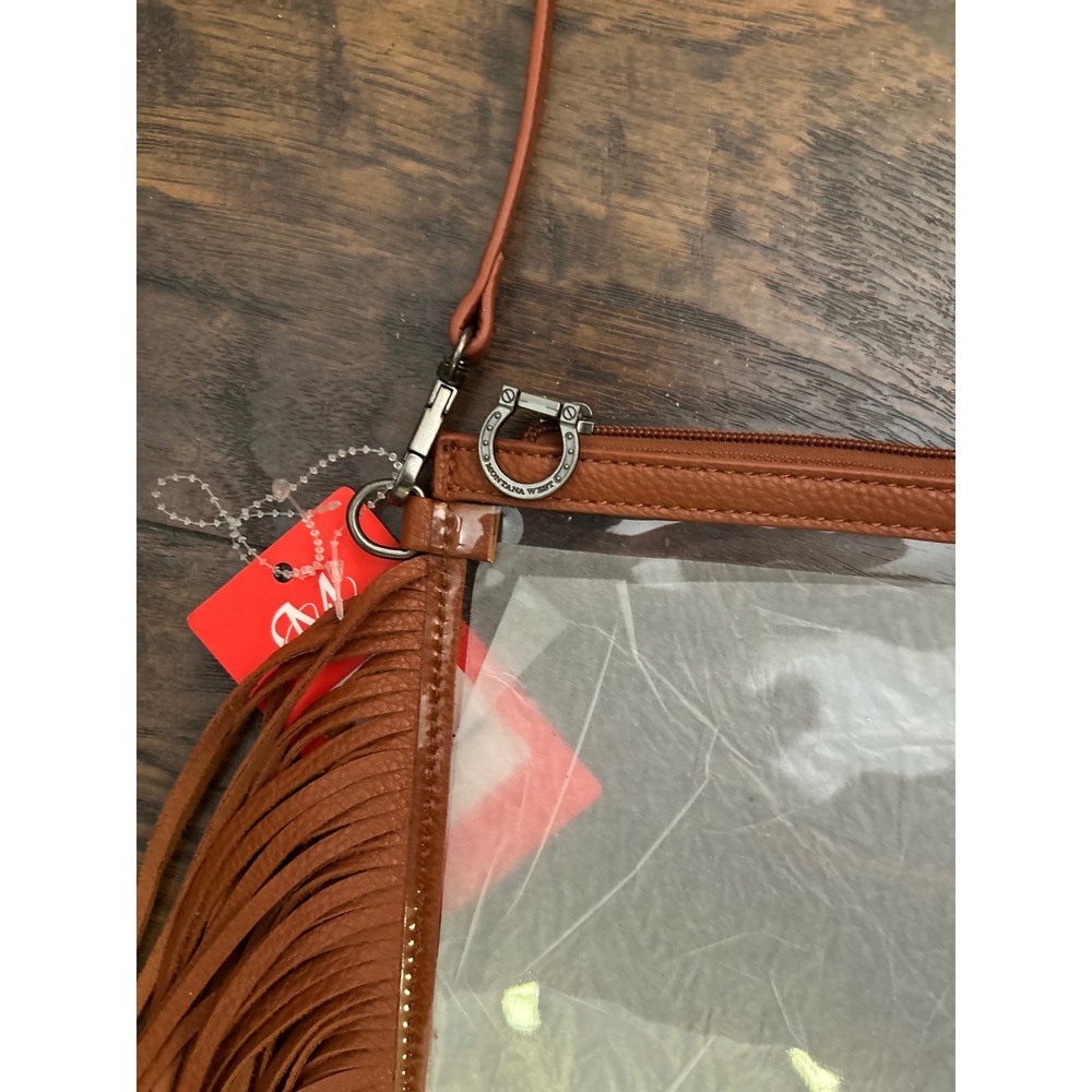 Montana West Clear Crossbody Bag Women Small Cognac Fringe Western Stadium Bag - Picture 4 of 7